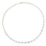 AQUAMARINE NECKLACE set on a fine link chain with oval cut aquamarines, 54cm, 6.7g.