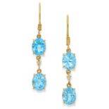 BLUE TOPAZ AND DIAMOND EARRINGS set with oval cut blue topaz and round cut diamonds, 5.2cm, 6.6g.