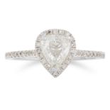 A DIAMOND SOLITAIRE RING, TRESOR PARIS set with a pear fancy cut diamond of 0.67 carats in a halo of