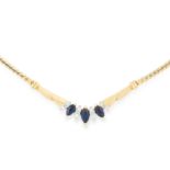 SAPPHIRE AND DIAMOND EARRING AND NECKLACE SUITE set with marquise cut sapphires and round cut