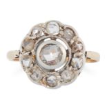 AN ANTIQUE DIAMOND CLUSTER RING, 19TH CENTURY in yellow gold and silver, set with a cluster of