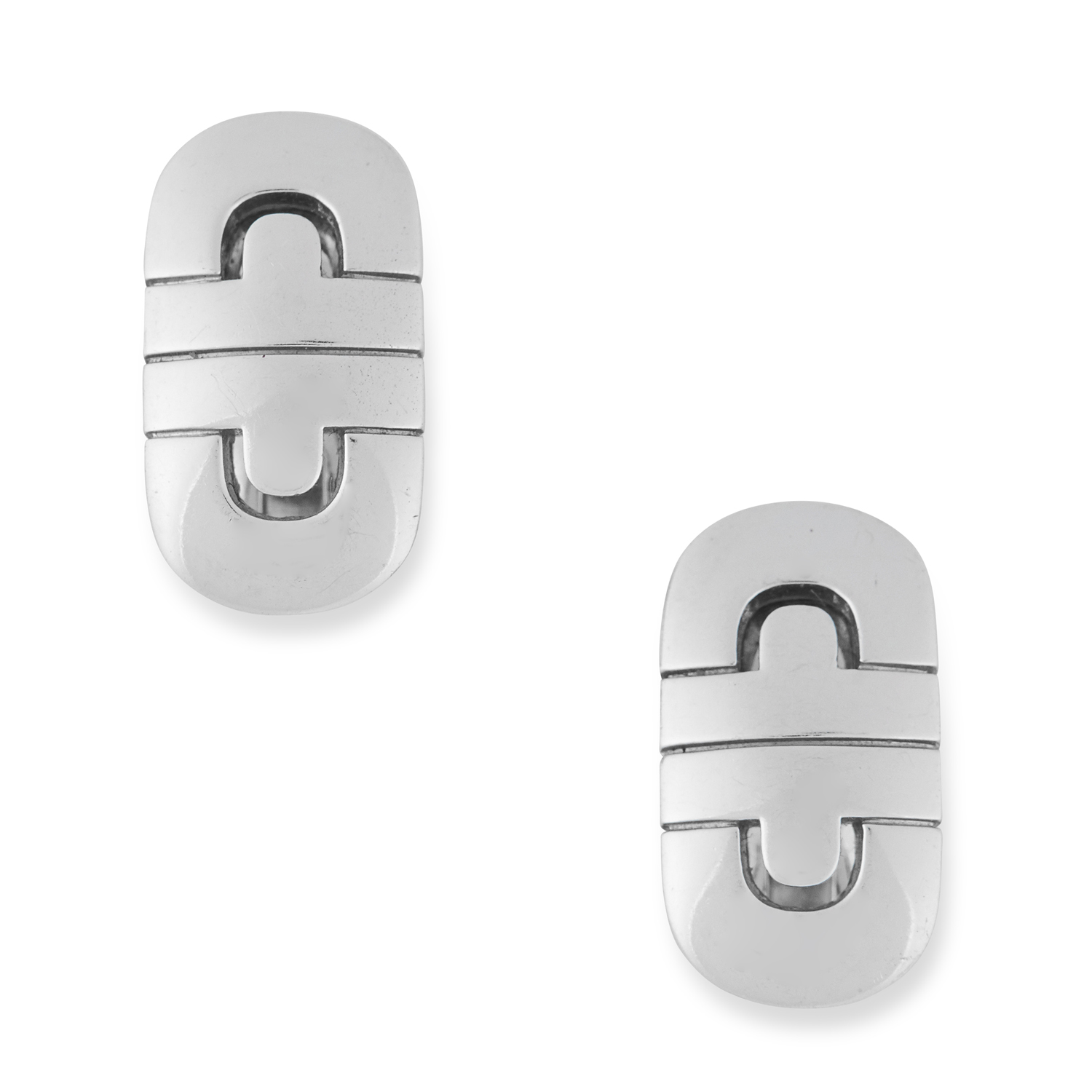 A PAIR OF PARENTESI EARRINGS, BULGARI in 18ct white gold, in the Parentesi design, signed Bulgari,