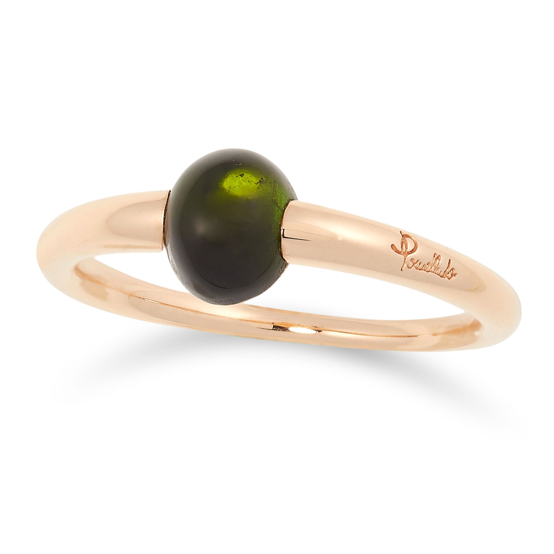 A TOURMALINE RING, POMELLATO set with a central cabochon green tourmaline, size Q / 8.5, 3.6g.