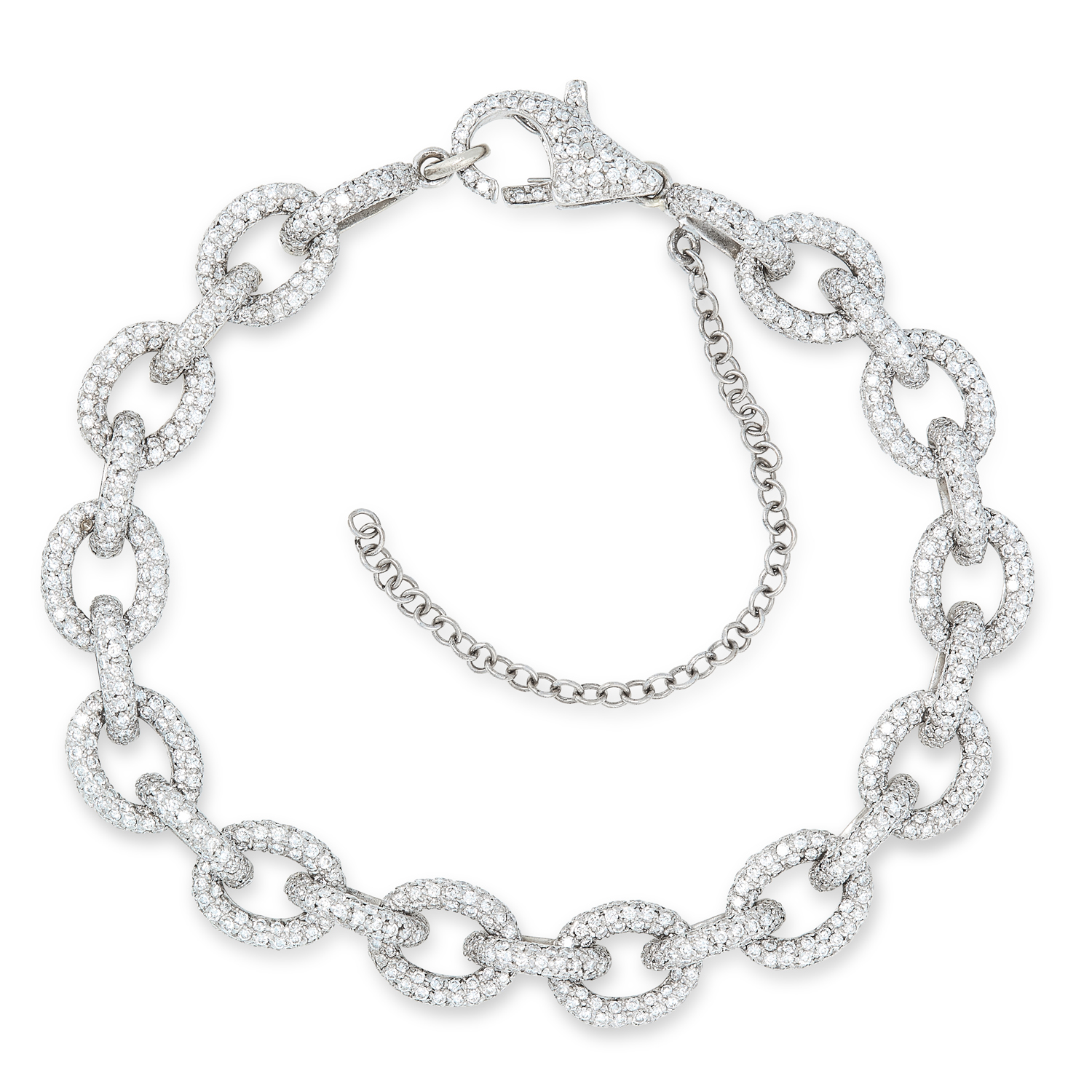 A DIAMOND FANCY LINK BRACELET comprising of oval fancy links, pave set with round brilliant cut