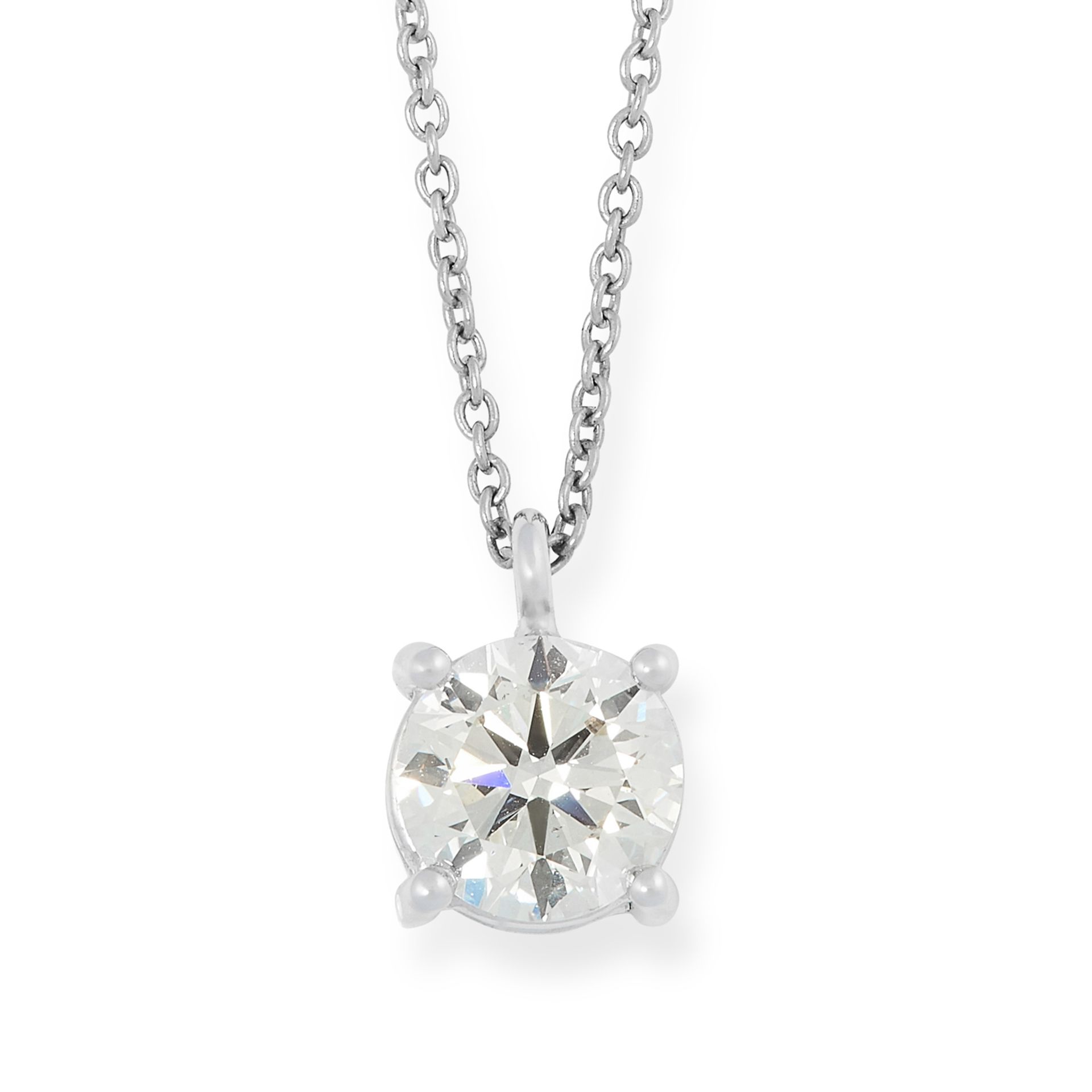 A 0.85 CARAT DIAMOND PENDANT set with a round modern brilliant cut diamond of 0.85 carats, 40cm, 2.