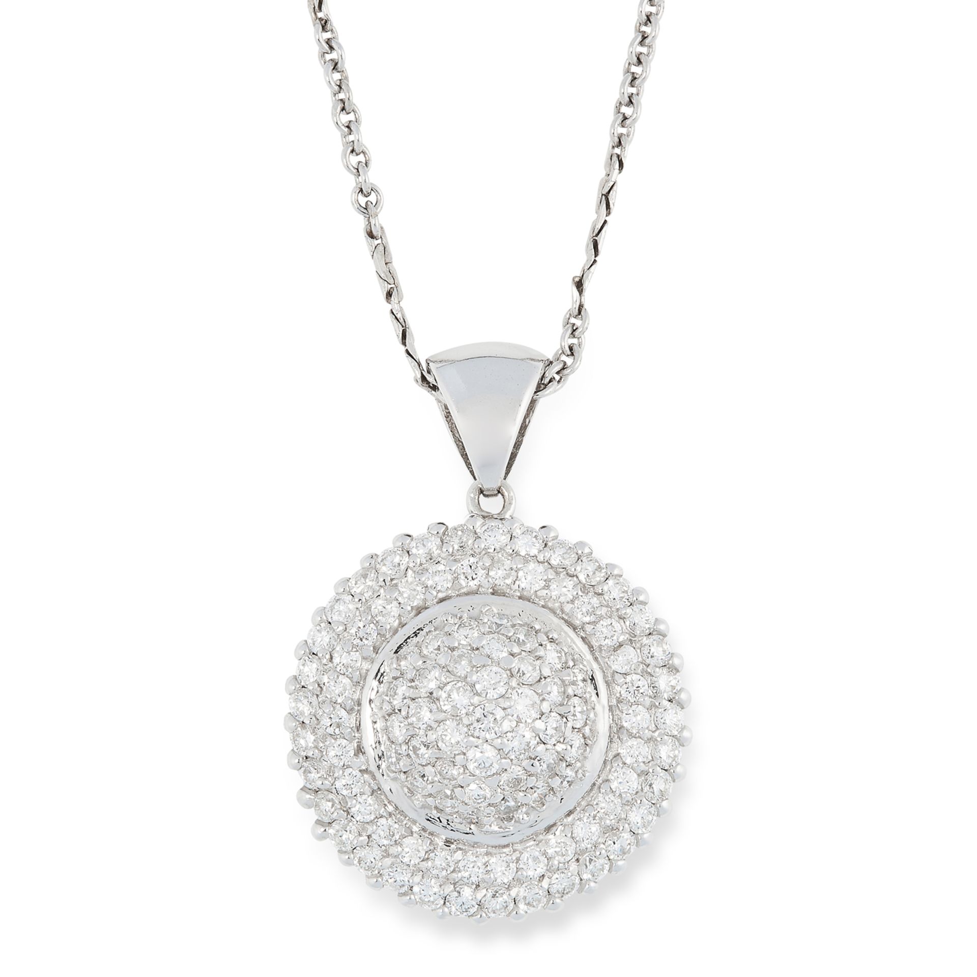 A DIAMOND PENDANT in circular design, pave set with round brilliant cut diamonds, 3cm, 10.73g.