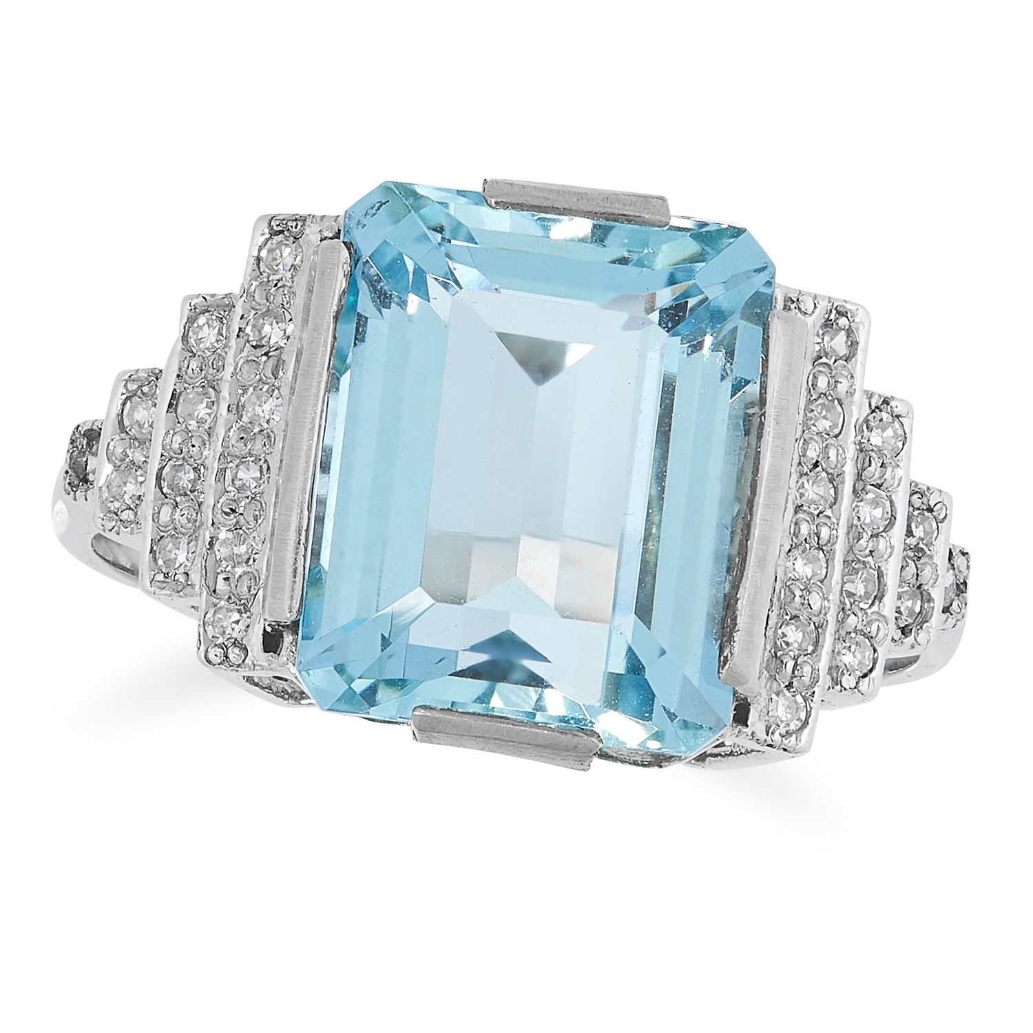 AN AQUAMARINE AND DIAMOND DRESS set with an emerald cut aquamarine and round brilliant cut diamond