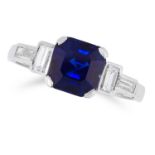 A SAPPHIRE AND DIAMOND RING set with an emerald cut sapphire of approximately 1.80 carats and
