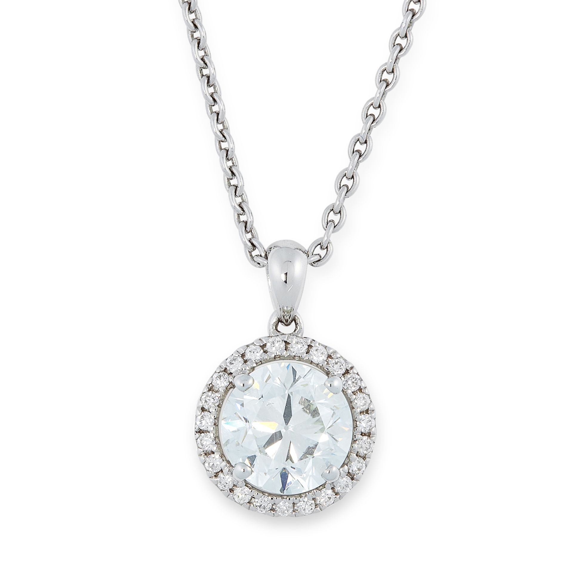 A 2.00 CARAT DIAMOND PENDANT AND CHAIN set with a central round brilliant cut diamond of 2.00