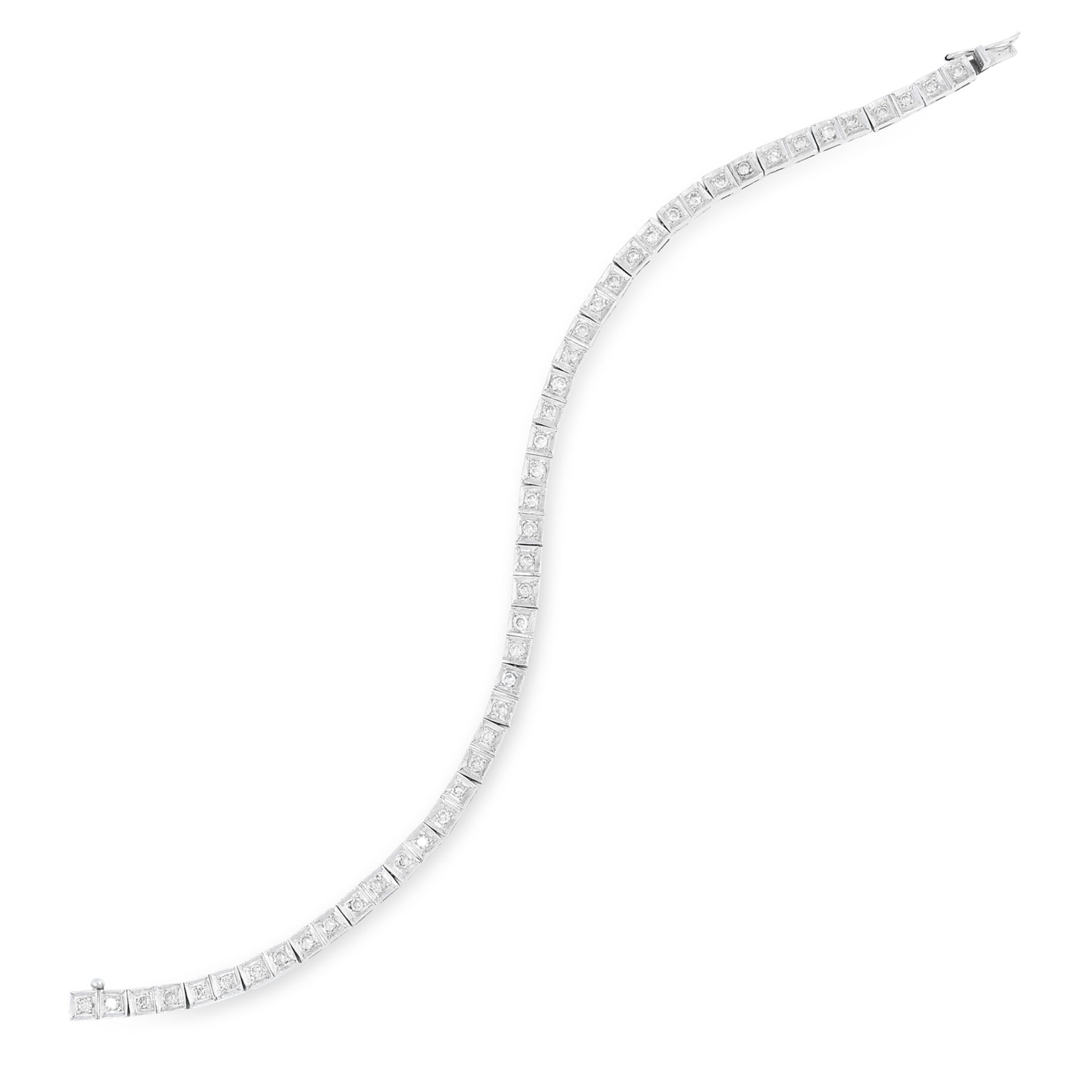 A DIAMOND LINE BRACELET, CIRCA 1940 comprising a single row of forty-eight round cut diamonds within
