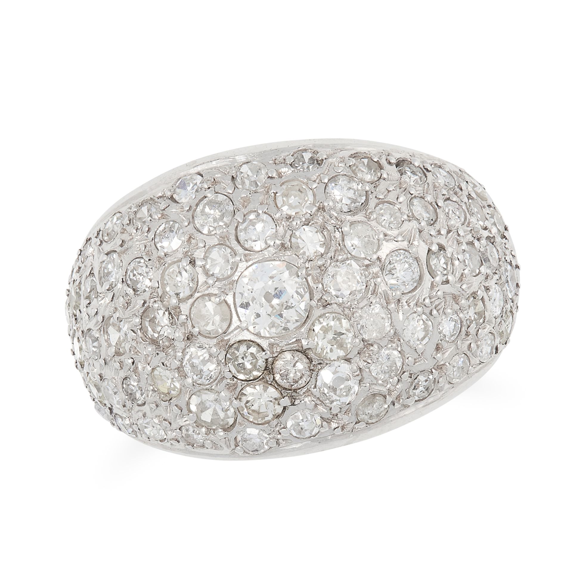 A DIAMOND BOMBE RING set with old and round cut diamonds, size O / 7, 9.4g.