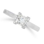 A 0.51 CARAT DIAMOND SOLITAIRE RING in platinum, set with a princess cut diamond of 0.51 carats,