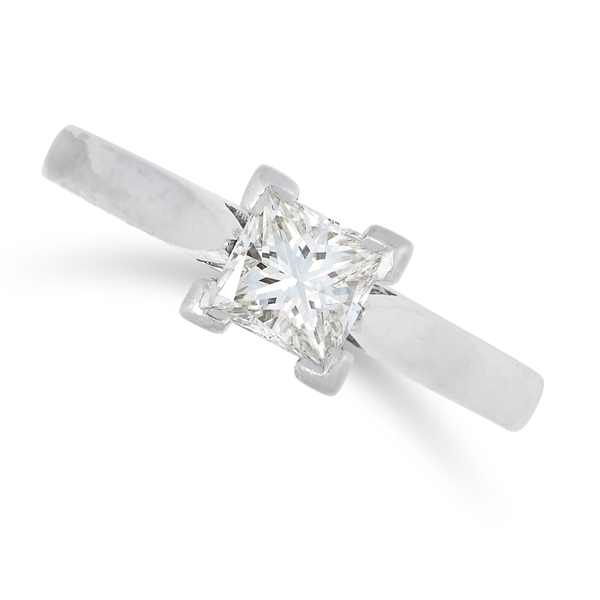 A 0.51 CARAT DIAMOND SOLITAIRE RING in platinum, set with a princess cut diamond of 0.51 carats,
