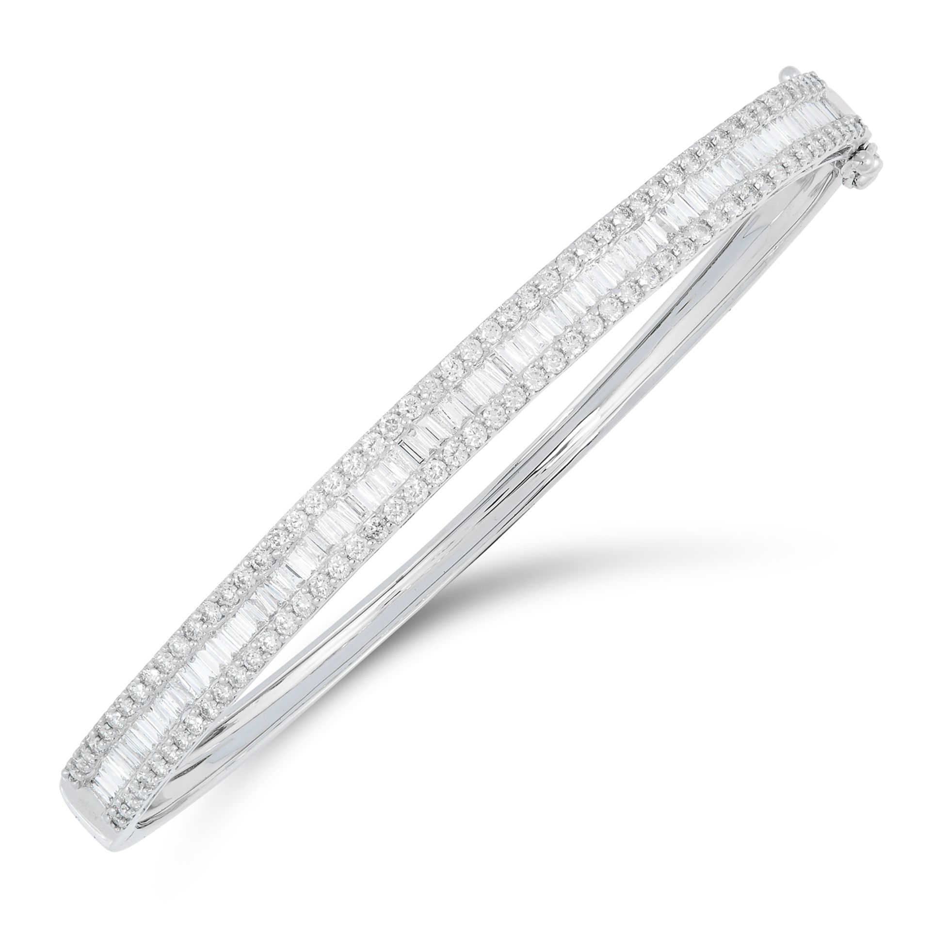 A DIAMOND BANGLE set with baguette cut and round modern brilliant cut diamonds totalling 1.50