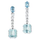 A PAIR OF AQUAMARINE AND WHITE SAPPHIRE EARRINGS in 18ct white gold, each set with an oval cut