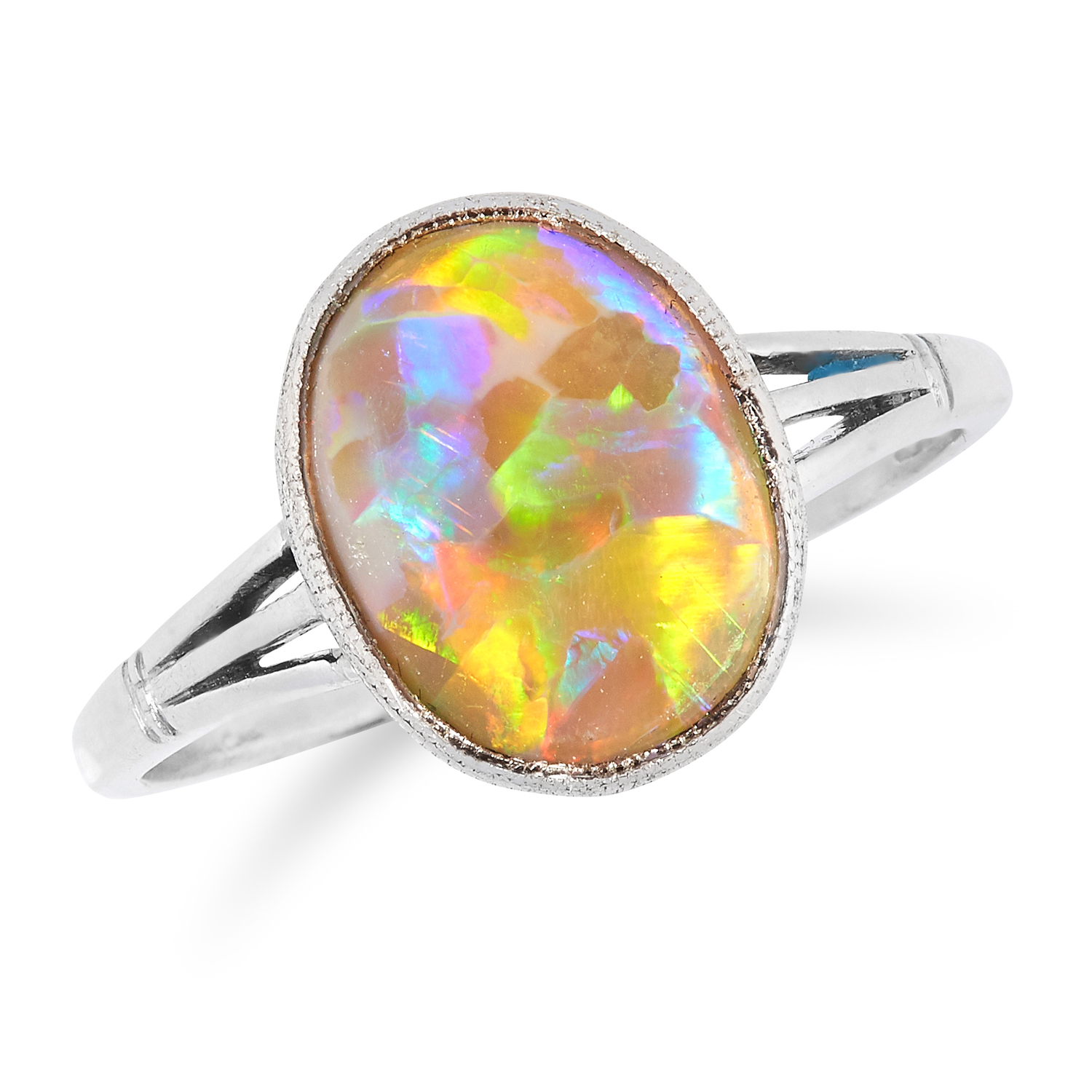 A BLACK OPAL DRESS RING set with an opal of approximately 0.95 carats, size M / 6, 3.3g.
