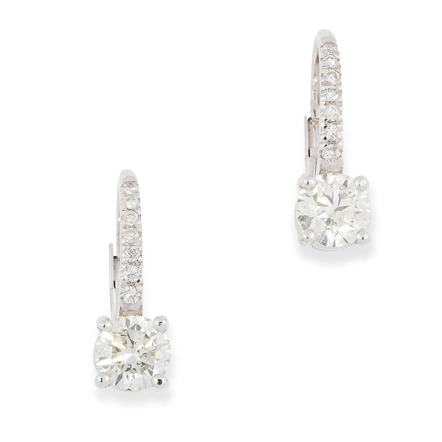 A PAIR OF 1.00 CARAT DIAMOND SLEEPER EARRINGS set with round modern brilliant cut diamonds