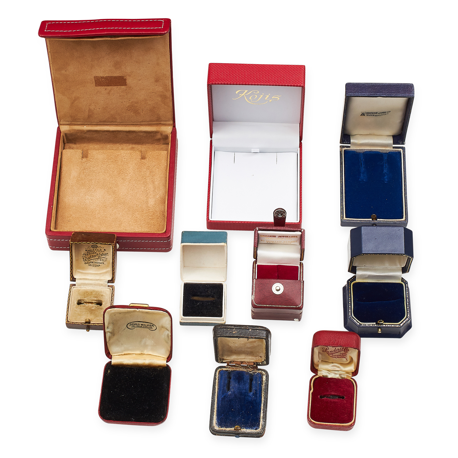 A SELECTION OF TEN VARIOUS ANTIQUE AND LATER JEWELLERY BOXES including some ring and earrings - Image 2 of 2