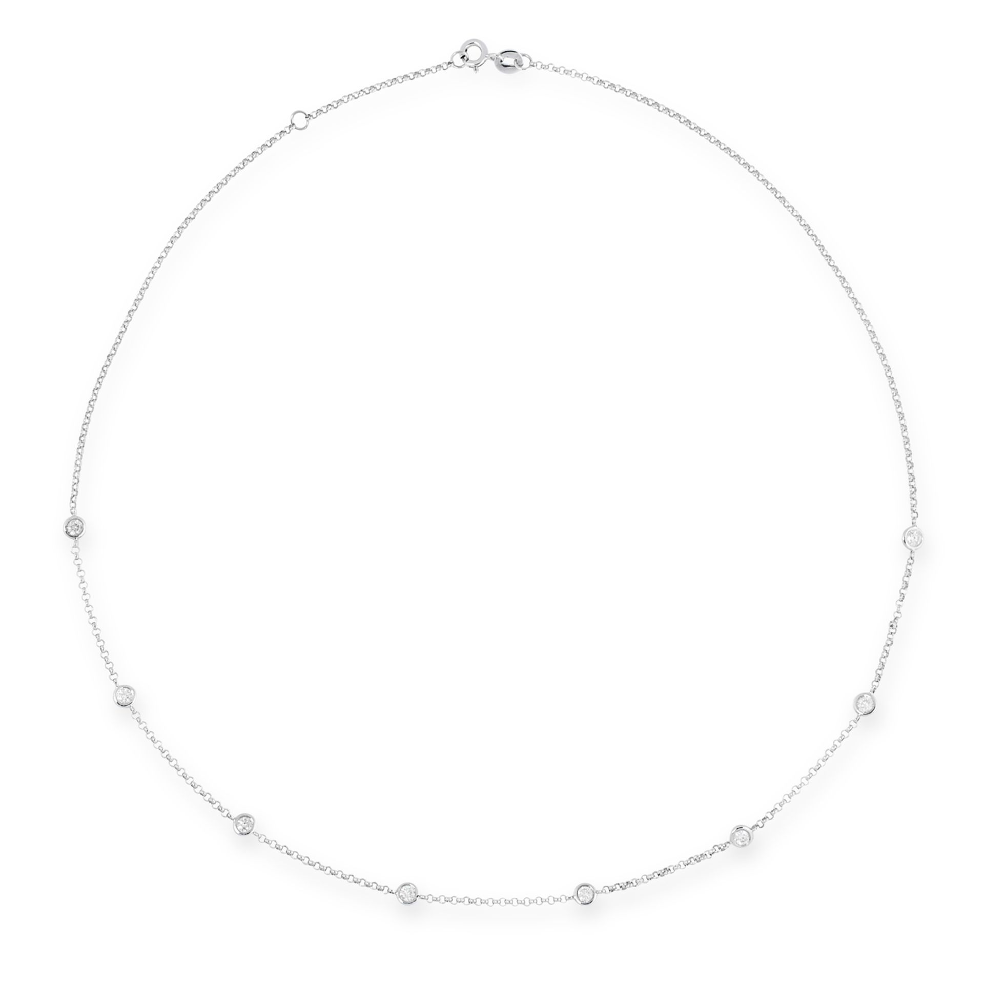 A DIAMOND CHAIN NECKLACE in 18ct white gold, set with eight round brilliant cut diamonds totalling