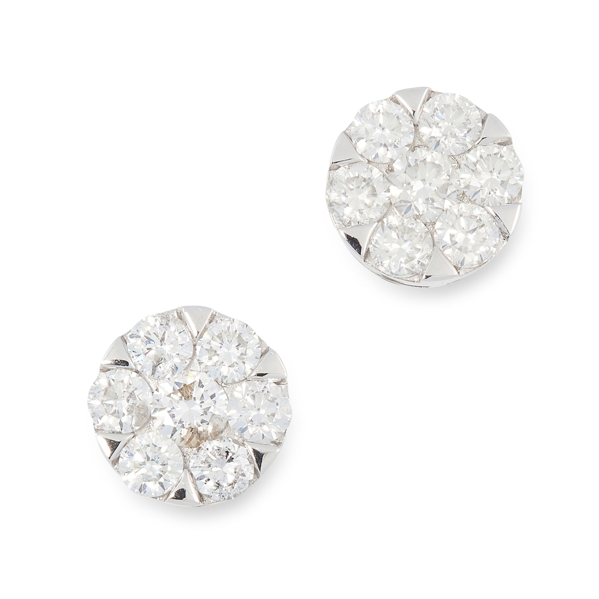 A PAIR OF 1.01 CARAT DIAMOND CLUSTER EARRINGS in floral design, set with 1.01 carats of round modern