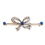 AN ANTIQUE SAPPHIRE AND DIAMOND BROOCH, 19TH CENTURY in yellow gold and silver, the bar set at the