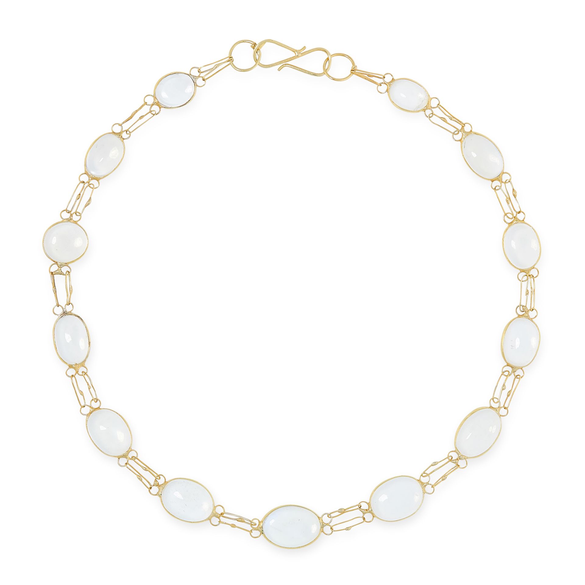 A MOONSTONE NECKLACE AND BRACELET SUITE each set with cabochon moonstones, tests as yellow gold, - Bild 3 aus 3