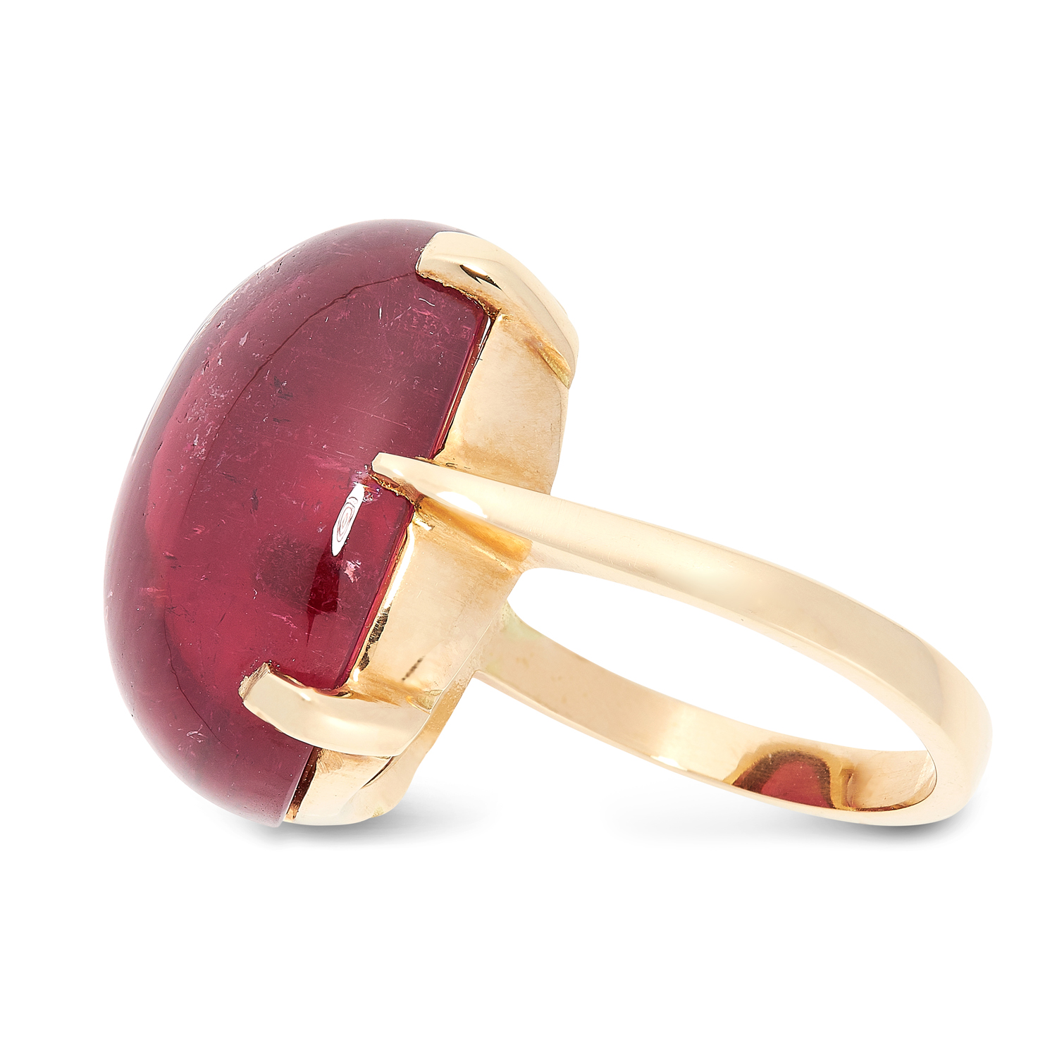 A PINK TOURMALINE DRESS RING in 18ct yellow gold, set with an oval cabochon pink tourmaline of 27.80 - Image 2 of 2