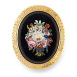 AN ANTIQUE MICROMOSAIC BROOCH comprising of an oval polished onyx face set with a micromosaic