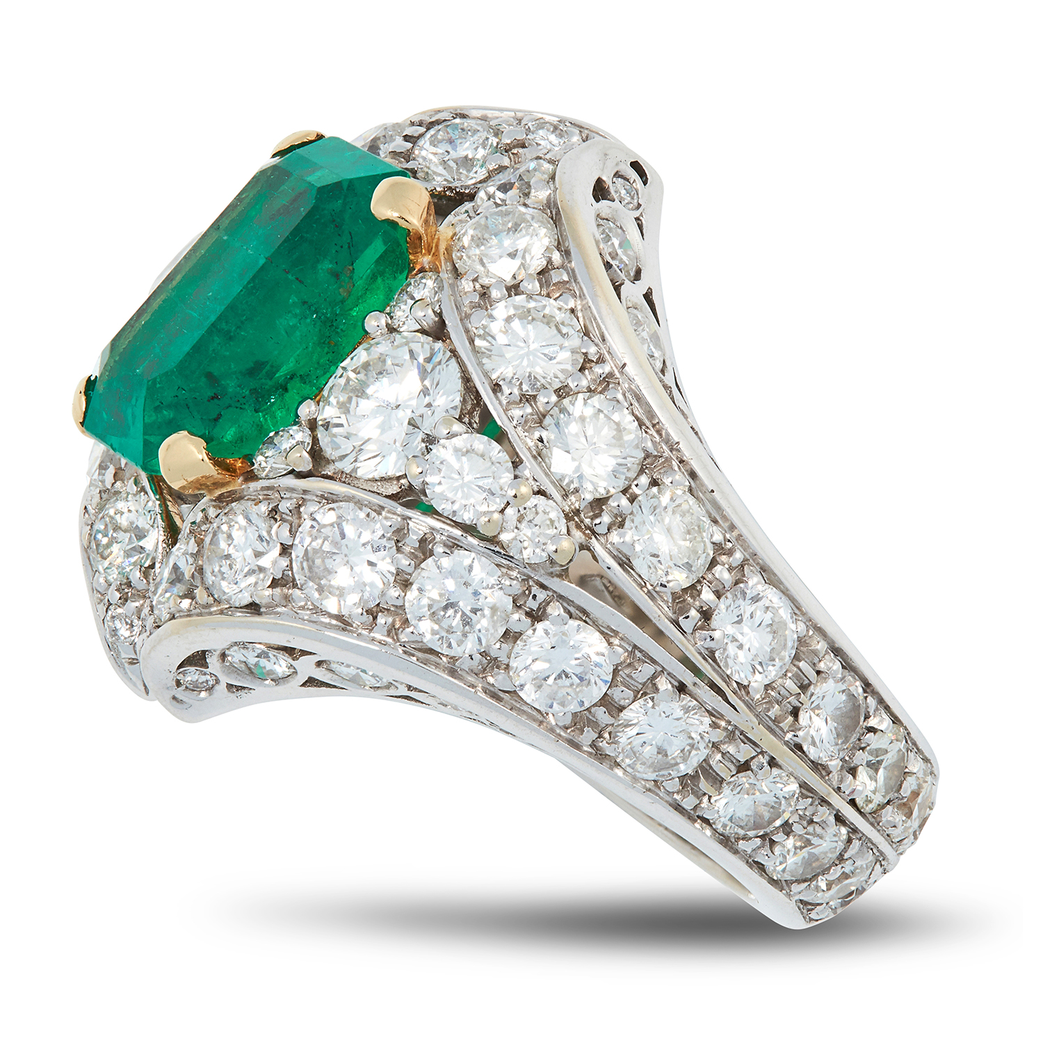 A COLOMBIAN EMERALD AND DIAMOND DRESS RING set with an emerald cut emerald of 4.20 carats, the mount - Image 2 of 2