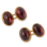 A PAIR OF ANTIQUE GARNET CUFFLINKS, 19TH CENTURY in yellow gold, each comprising two oval faces