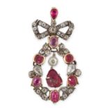 AN ANTIQUE RUBY AND DIAMOND PENDANT, EARLY 19TH CENTURY in yellow gold and silver, set at the centre