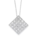 A DIAMOND PENDANT AND CHAIN in square design set with round brilliant cut diamonds, 1.5cm, 3.9g.