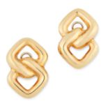 A PAIR OF VINTAGE GOLD EARRINGS in yellow gold, in interlinked square design, 3.5cm, 11.1g.