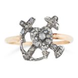 AN ANTIQUE DIAMOND FAITH, HOPE AND CHARITY RING with cross, heart and anchor motif jewelled with