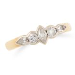 A DIAMOND FIVE STONE RING in 18ct yellow gold, set with a central marquise cut diamond, between