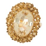 VINTAGE CITRINE DRESS RING, set with an emerald cut citrine set within a basket design gallery, size