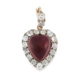 AN ANTIQUE GARNET AND DIAMOND HEART PENDANT, 19TH CENTURY in high carat yellow gold and silver,