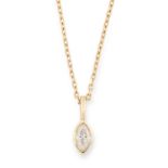 A DIAMOND PENDANT AND CHAIN in yellow gold, set with a marquise cut diamonds of 0.12 carats, 43cm,