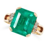 AN EMERALD AND DIAMOND RING in 18ct yellow gold, set with an emerald cut emerald of 1.98 carats