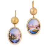 A PAIR OF ANTIQUE SWISS ENAMEL EARRINGS, 19TH CENTURY in high carat yellow gold, each set with an