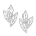 A PAIR OF DIAMOND LEAF EARRINGS in 18ct white gold, in leaf motif set with round and marquise cut