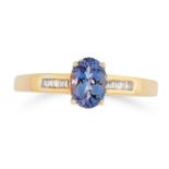 A SET OF THREE GEMSET DRESS RINGS one is set with an oval cut tanzanite between a row of baguette