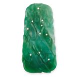 A CHINESE JADEITE JADE PLAQUE PENDANT the tapering jade plaque carved with floral motifs, 3.8cm, 5.