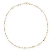 AN ANTIQUE PEARL NECKLACE, DEAKIN AND FRANCIS in 9ct yellow gold, comprising of a chain of fancy