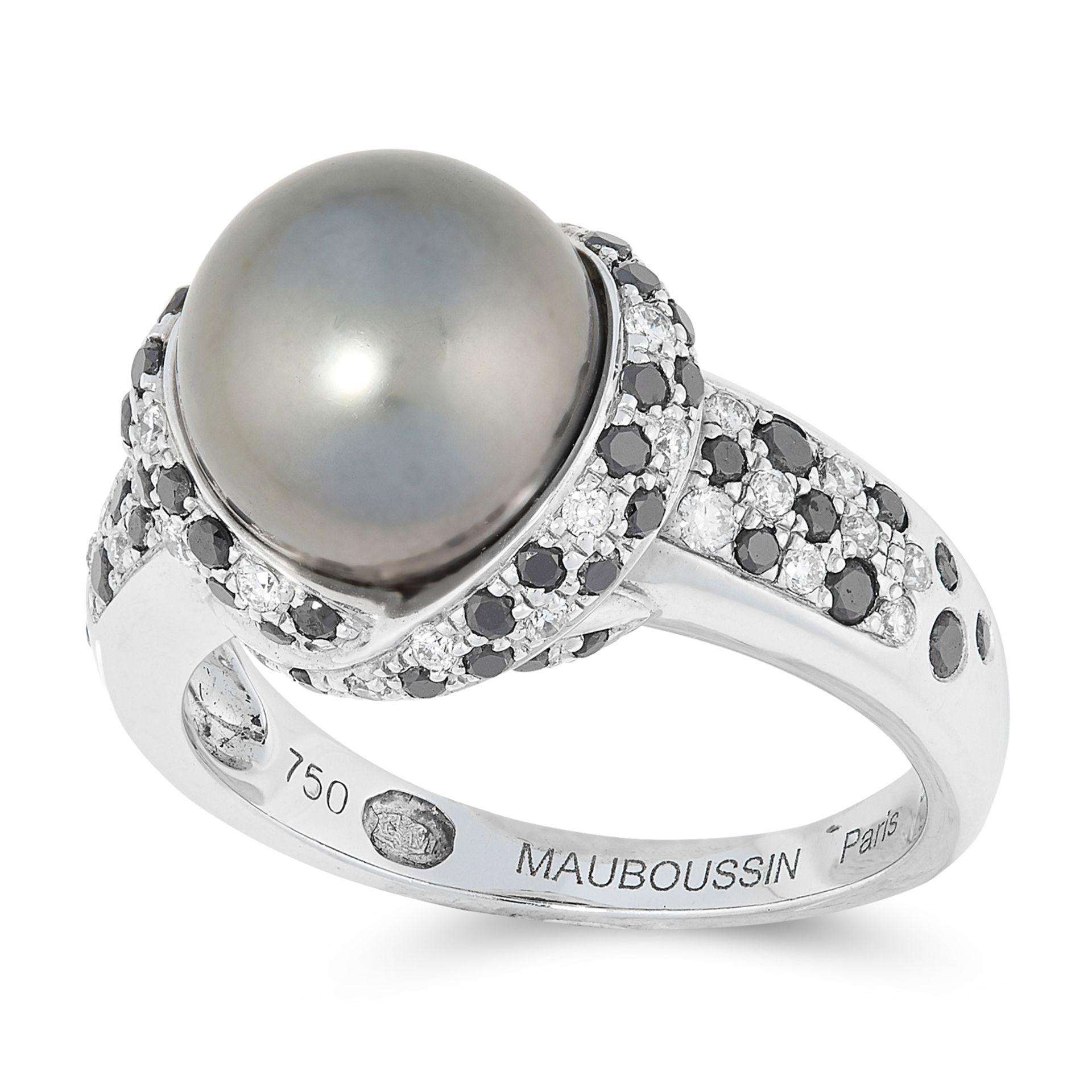 A PEARL AND DIAMOND 'PERLE CAVIAR MON AMOUR' RING, MAUBOUSSIN in 18ct white gold, set with a pearl