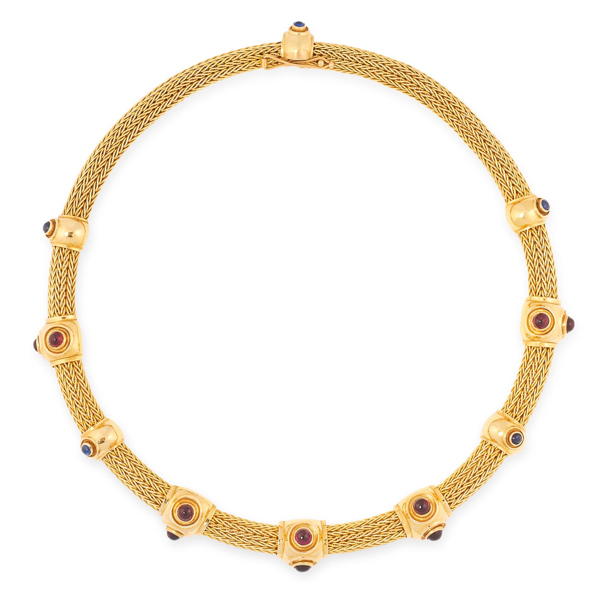 A GEMSET TORQUE NECKLACE, ILIAS LALAOUNIS in 18ct yellow gold, comprising of an interwoven pipe