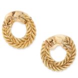 A PAIR OF TWISTED ROPE HOOP EARRINGS, GEORGES LENFANT in 18ct yellow gold, designed as a flattened