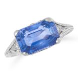 A 3.94 CARAT CEYLON NO HEAT COLOUR CHANGE SAPPHIRE AND DIAMOND RING in platinum and white gold,