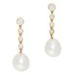 A PAIR OF PEARL AND DIAMOND DROP EARRINGS, ATTR CARTIER in 18ct yellow gold, each comprising of four