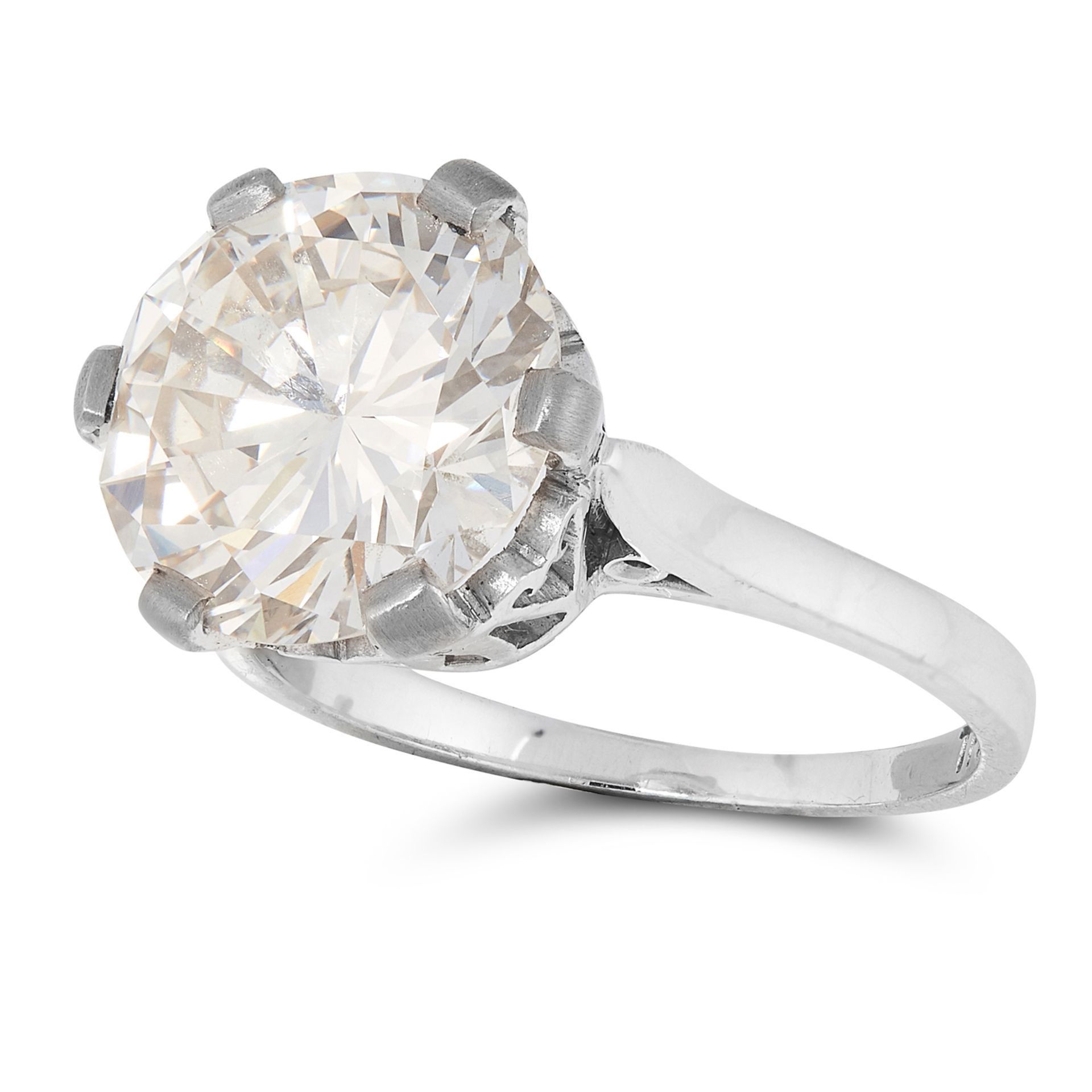 A SOLITAIRE DIAMOND RING, 20TH CENTURY in 18ct white gold, set with a round cut diamond of 4.20 - Bild 2 aus 2